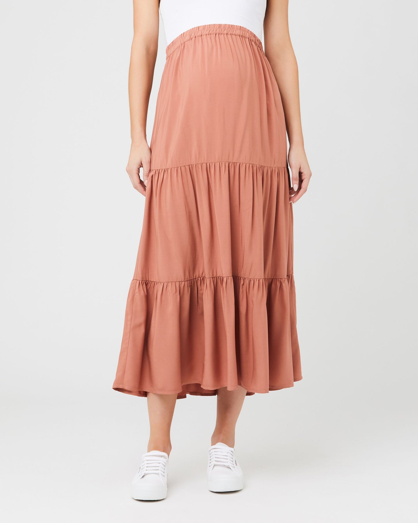 Tiered Maternity Skirt in Terracotta