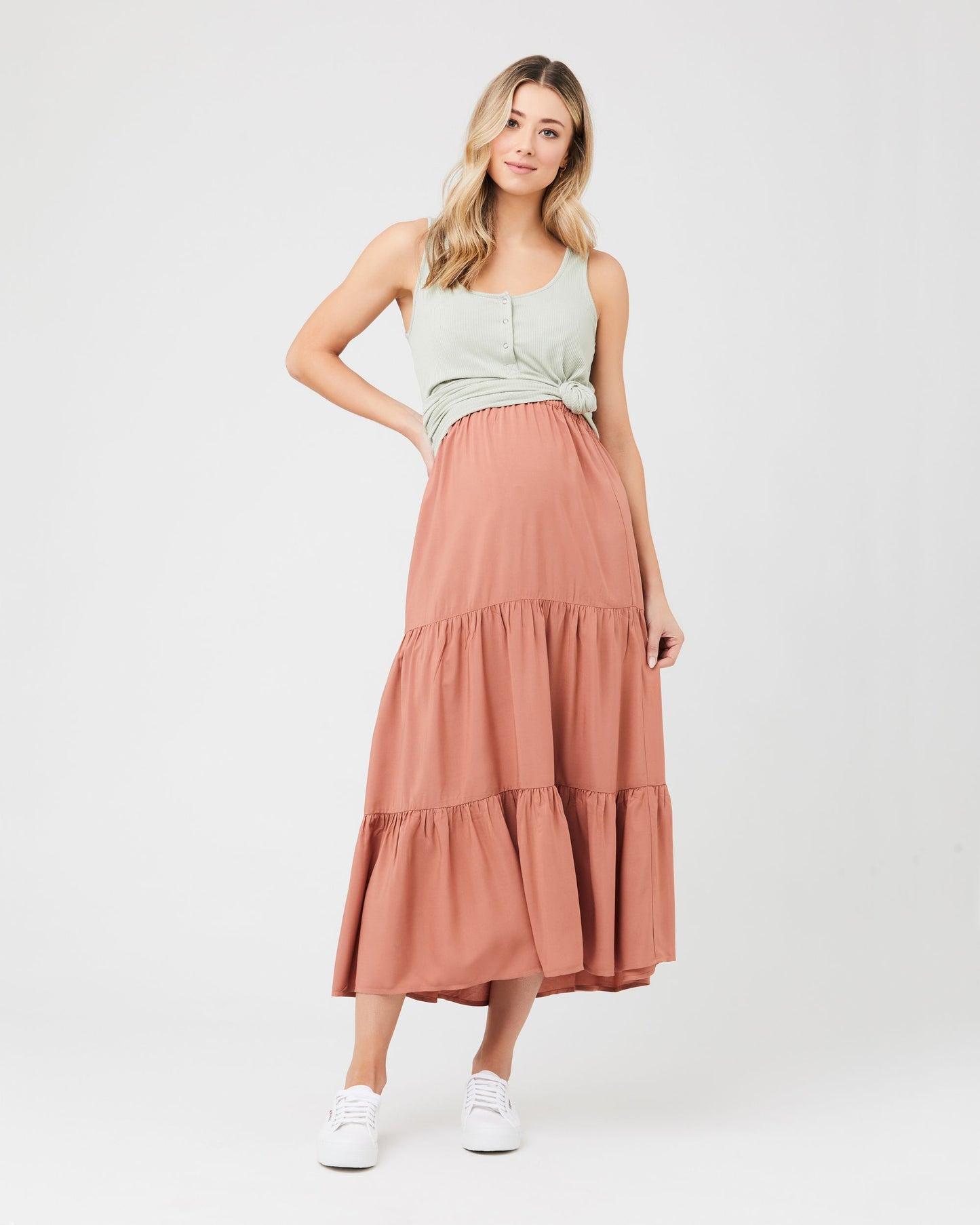 Tiered Maternity Skirt in Terracotta